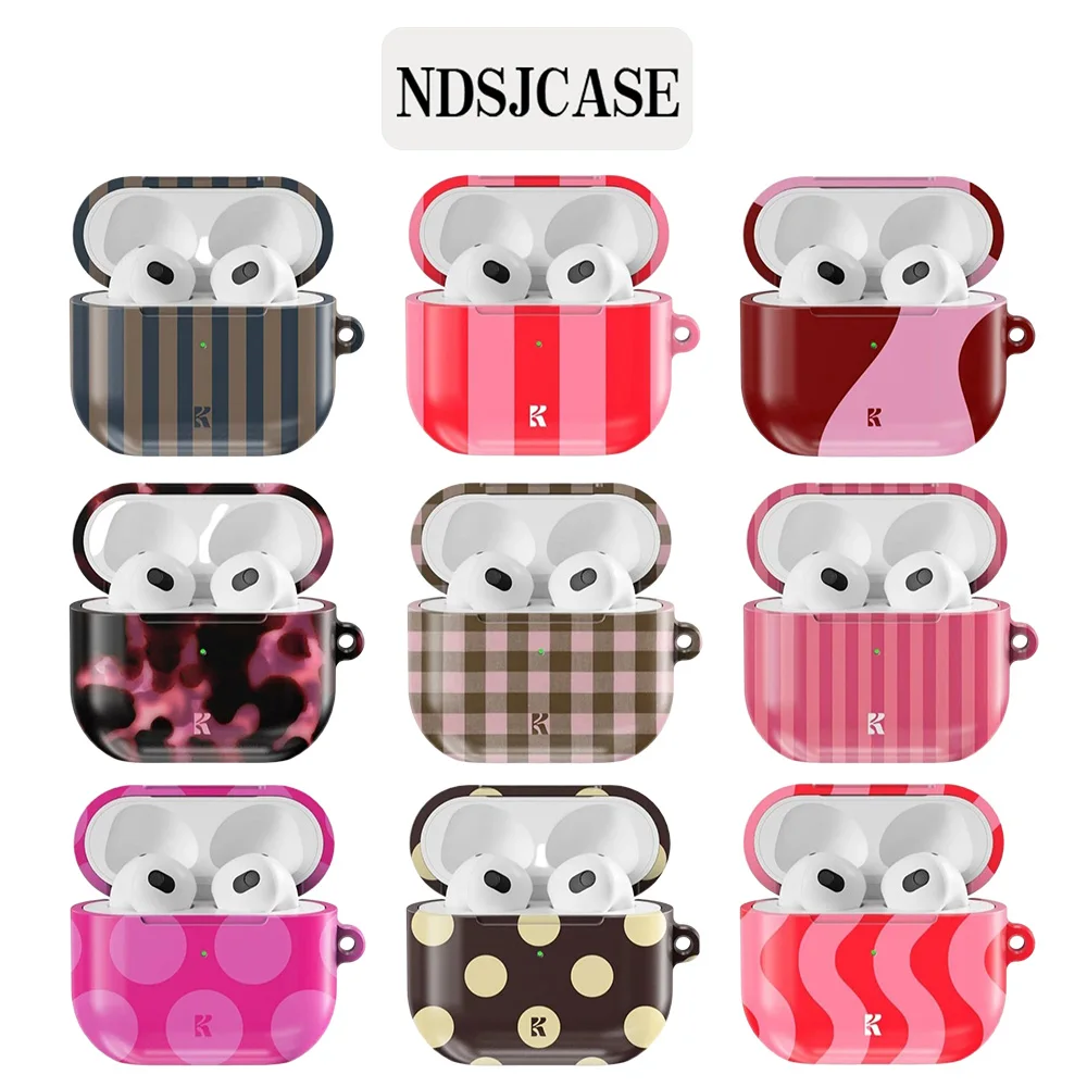 Pink Party Oxford Shockproof Protective Glossy HD Hard PC Cover Case For AirPods Earphone 1 2 3 Pro Pro2 With Metal Hook
