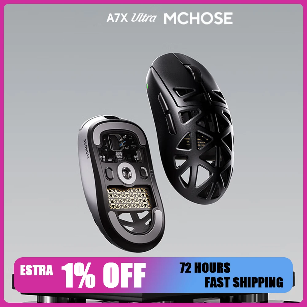 

Беспроводная мышь MCHOSE A7X Ultra, трехрежимная мышь Paw3950 TI, 8000 Гц, полые игровые мыши из магниевого сплава, геймерские аксессуары для ПК