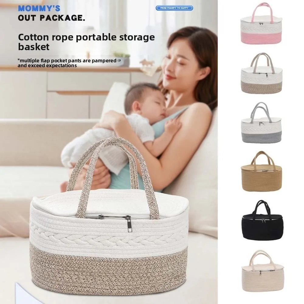 

Cotton Thread Rope Mummy Handbag Large Capacity for Diaper/Toy Storage Diaper Storage Basket Tote Bag Shopping Baby Diaper Bag