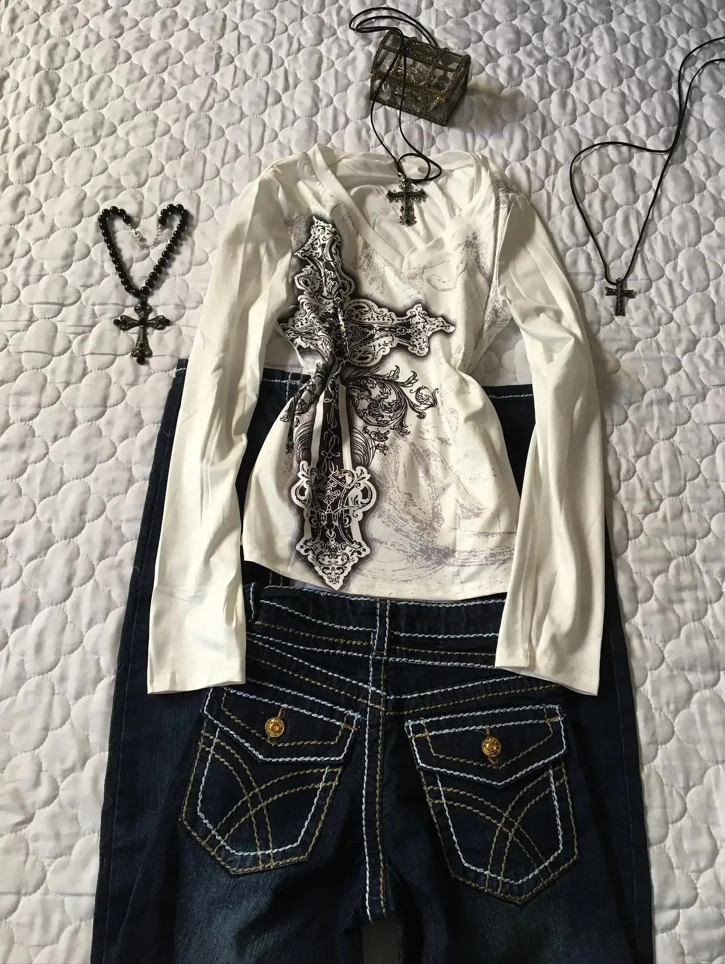 Koreanische Y2K-Stil Herbst-Winter-neue Langärmel-Top-Druck Frauen Langärmel-Top-T-Shirt tägliche Paket