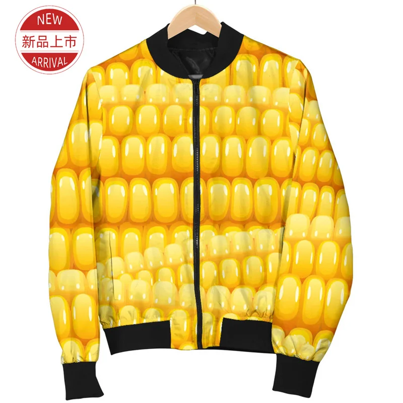 Autumn 3D AGRICULTURAL CORN COB Printing Jacket Corns Graphic Jackets For Men Funny Streetwear Lapel Jacket Women Fashion Jacket