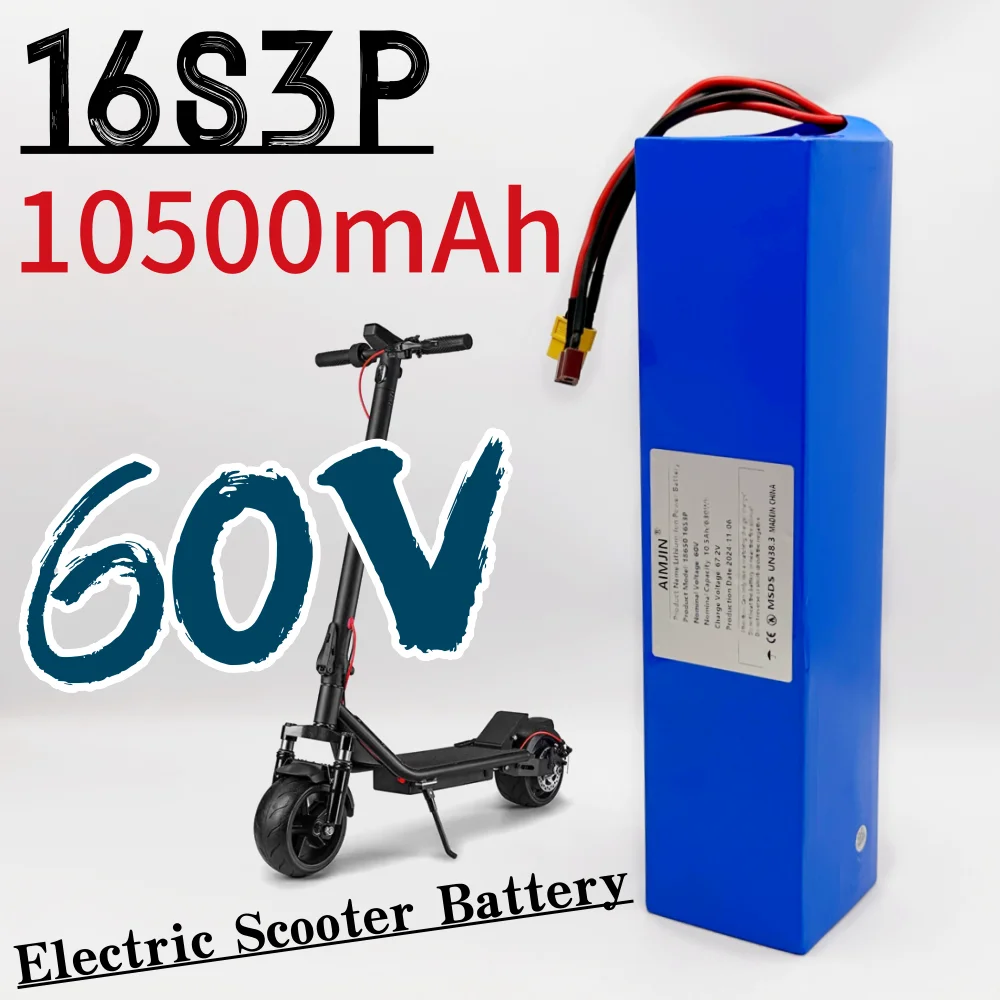 60V 10500mAh 18650 16S3P แบตเตอรี่ลิเธียมไอออนแบบชาร์จไฟได้พร้อม BMS 800-1200W มอเตอร์สําหรับ 67.2V ไฟฟ้าสกู๊ตเตอร์