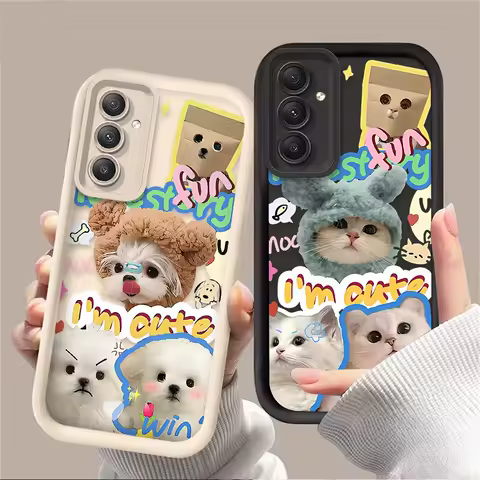 Lovely Cat Dog Case for Samsung Galaxy A15 A25 A55 A35 A16 A06 A05 A05S A24 A13 A23 A12 A22 A32 A52 A71 A51 4G Silicone Cover