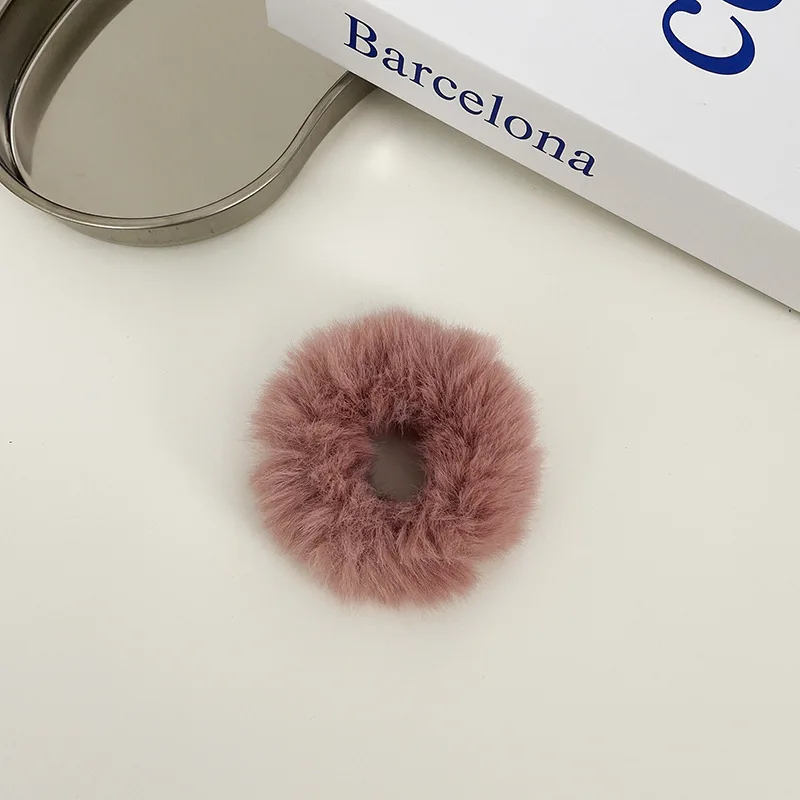 Mädchen Süße Nachahmung Kaninchen Pelz Kaninchen Ohren Elastische Haar Bands Frauen Pelz Flauschigen Haar Ringe Plüsch Scrunchies Haar Zubehör – Detail 19