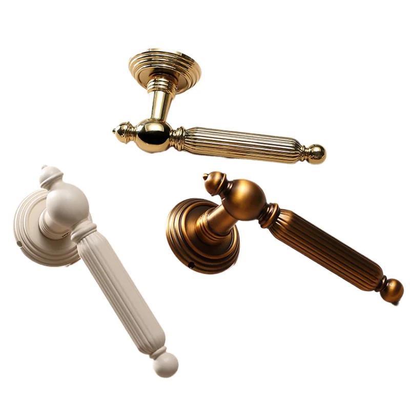 

*Indoor door lock Cream beige magnetic mute bedroom door lock Split solid wood door handle lock