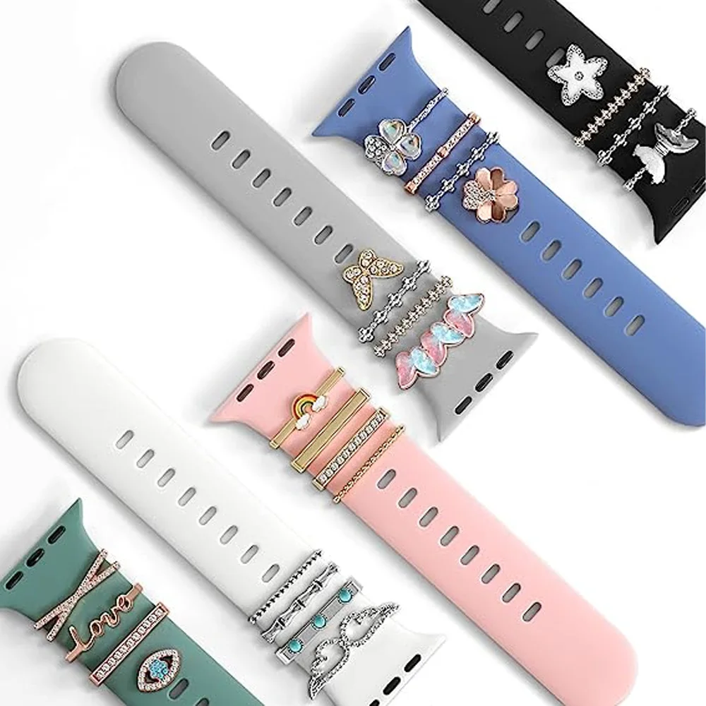 Dijes para Apple watch band 9, 8, 7, 6, 3 se, accesorios de joyería de diamantes, samsung/Huawei, decoración de correa de reloj, pulsera de reloj de