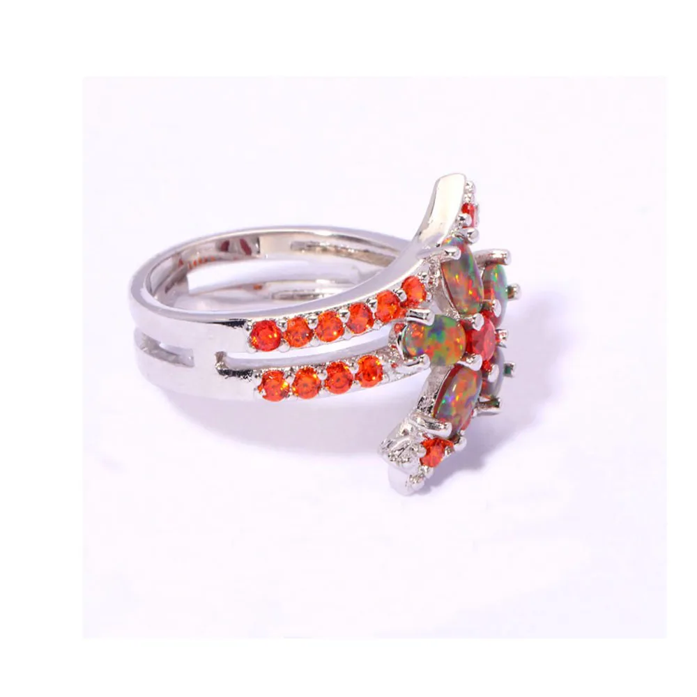 Orange Opal Rings With Stone Silver Plated Droplets Garnet Filled Ring Luxury Big Bohemia Boho Jewelry Female