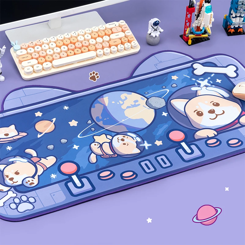 Extra Large Kawaii Gaming Mouse Pad Cute Blue Space Dog XXL Big Desk Mat Water Proof Nonslip Laptop Desk Accessories