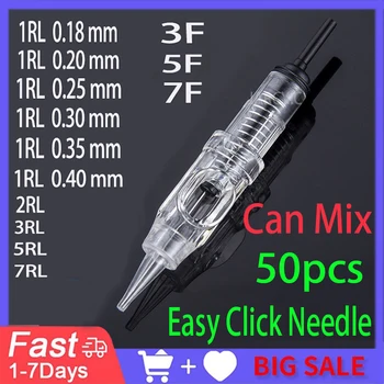 50pcs קל לחץ אוניברסלי 0.18/0.2/0.25/0.3/0.35/0.4MM 1RL קבוע איפור מחסנית מחטי 600D-G עבור גבות קעקוע מכונת מחטים למיקרובליידינג מחטים לאיפור קבוע מחטים לאיפור קבוע מג׳יק מחטים איפור קבוע  איפור קבוע