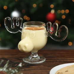 Christmas Glass Cup Antler,Santa Claus,Body Mugs Reindeer Glass Mug Crafts Transparent Wine Milk Coffee Glass Cup Christmas Gift