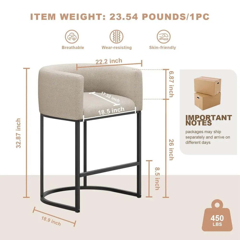 

Набор из 3 барных стульев H Counter Height, современные барные стулья-бочонки с спинкой и подлокотниками, обитые льняной тканью, акцентные барные стулья