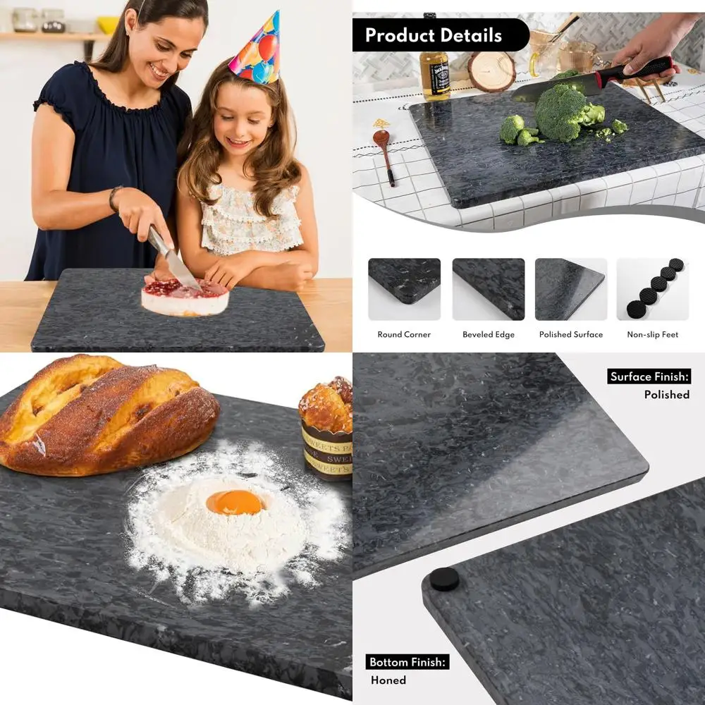

Large 16x20 Inch Black Marble Pastry Board with Non-Slip Base, Ideal Kitchen Gift