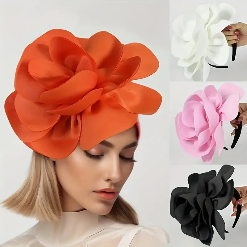 

Large Women Solid Color Flower Hairbands Hair Flower Headband Headwear Women Dinner PartyHair Accessories