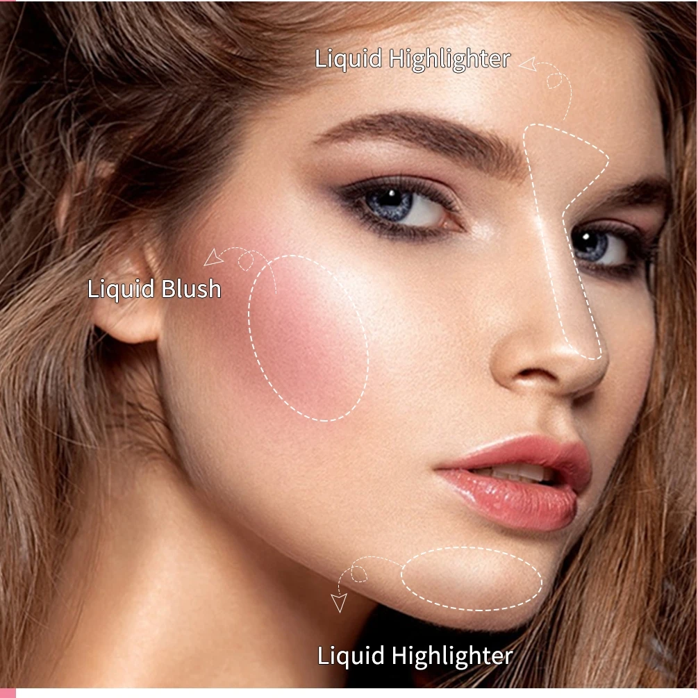 هايلايتر سائل + أحمر خدود سائل + سائل تحديد الوجه والجسم، لمسة نهائية عالية اللمعان، لومينيزر مشع طبيعي #6