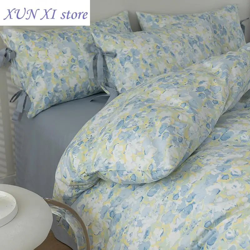 New Pure Cotton Bedclothes Pastoral Style Bedsheets Set with Pillow Case Bedding Sets Queen Size for Home Single Bed Linen Sets