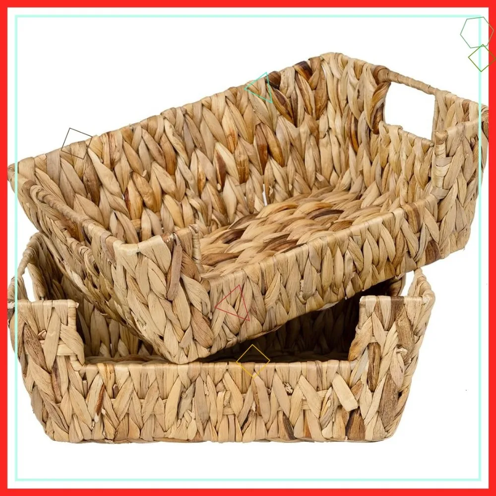 

Штабелируемые корзины для хранения водных гиацинта для полок для кладовой, органайзер из 2 штук