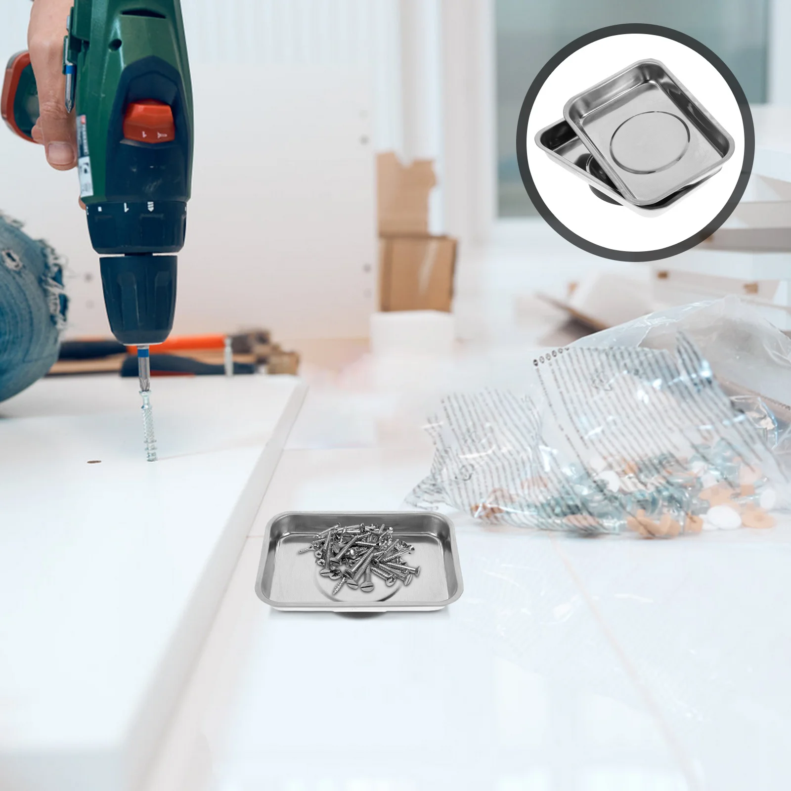 

2Pcs Magnetic Parts Tray Stainless Steel Small Parts Organizer Magnetic Tray for Mechanic Workshop Screws Nuts Bolts Storage