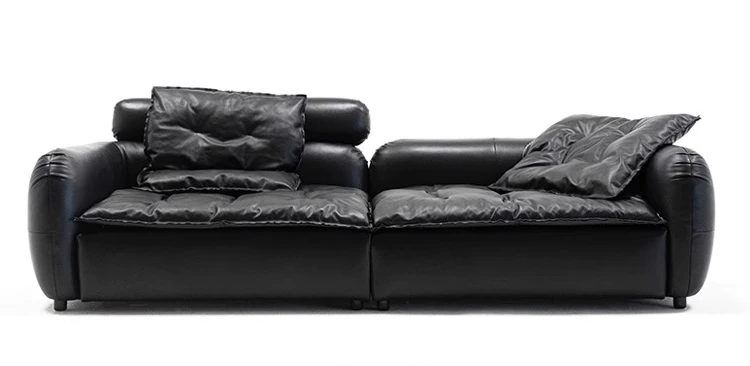 /Slack Island Sofa/French retro black leather living room leather sofa top layer cowhide