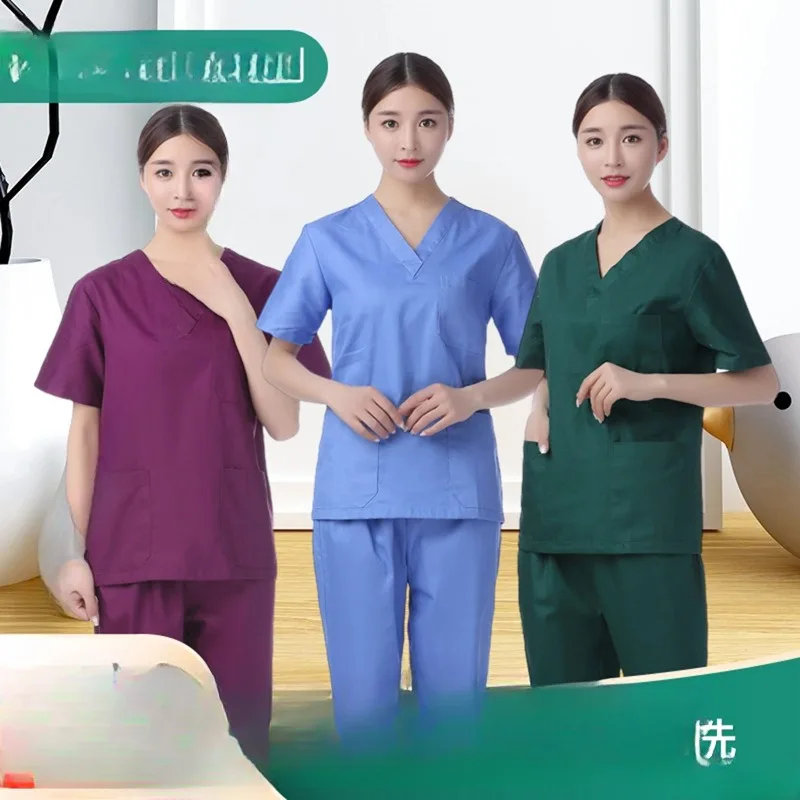 فساتين يد قطنية نسائية بأكمام قصيرة ، فساتين غسل اليدين ، زي العمل ، مجموعة بأكمام قصيرة ، فساتين جراحية ، ملابس صيفية