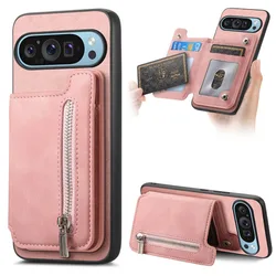 Zipper Purse with Card Holder Magnetic Phone Case for Google Pixel 7 8 9 Pro 8A 7A 6A Wallet Rack Leather Protective Cover