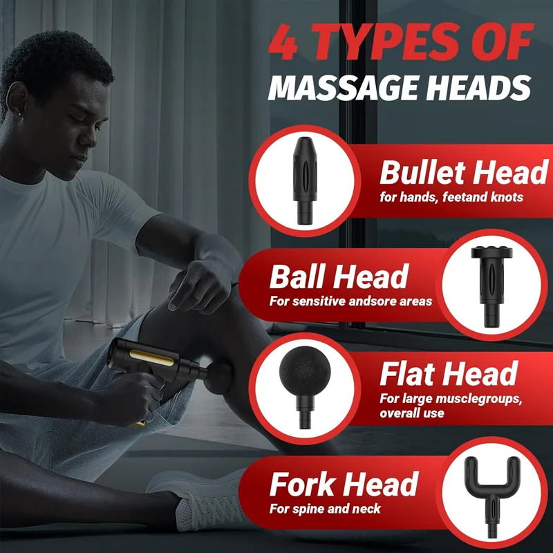 Portable Fascial Massage Gun Electric Percussion Pistol Massager Body Relaxation With LED Touch Screen 4Replaceable Massage Head
