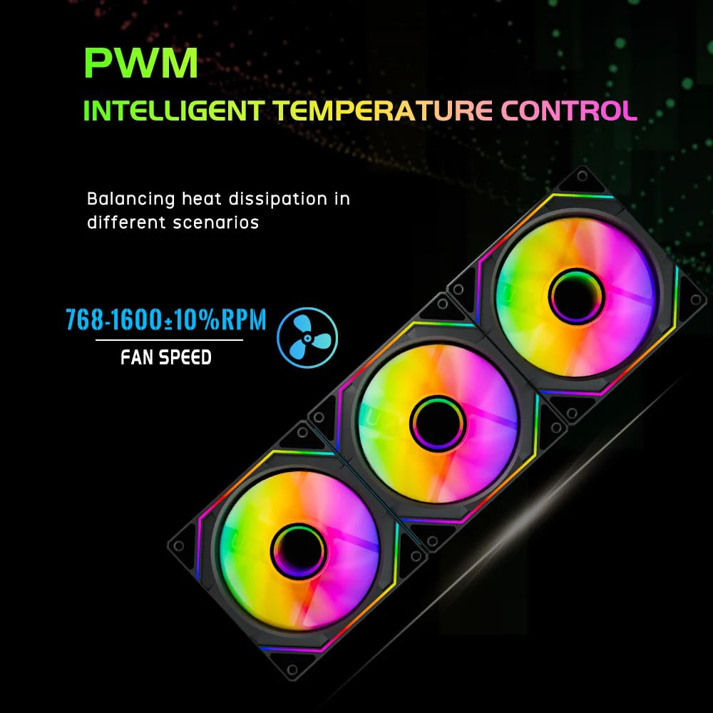 Prism 6 Pro ARGB PC Case Fan 120mm 3-sided Infinite Mirror 5V 3PIN Motherboard Lighting Sync 4PIN PWM