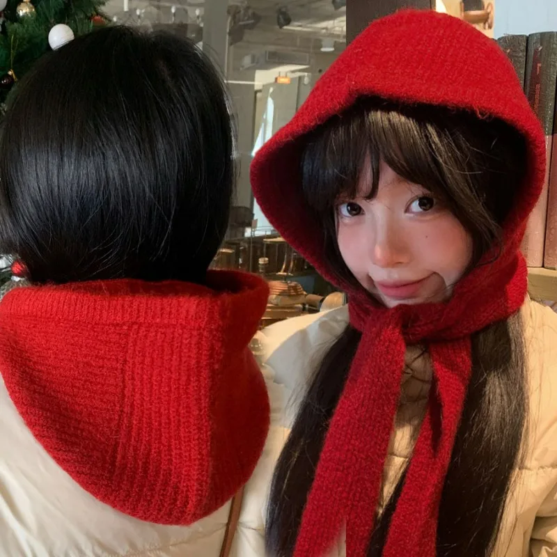 Korean Winter Balaclava Windproof Scarf Hat Little Red Riding Hood Autumn Winter Warm Unisex Hooded Hats Ear Protection Cap