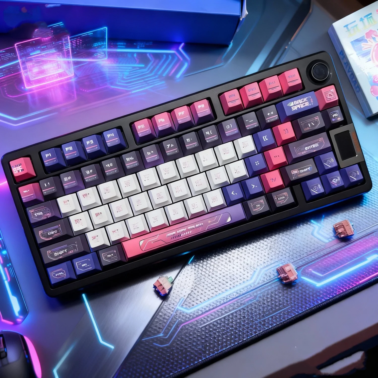 คีย์แคปคีย์บอร์ดแบบกลไก Ultimate Cyber PBT Dye-Sublimation ชุด 130 ชิ้น บรรจุกล่องและถุง ใช้ได้กับคีย์บอร์ดมาตรฐานส่วนใหญ่