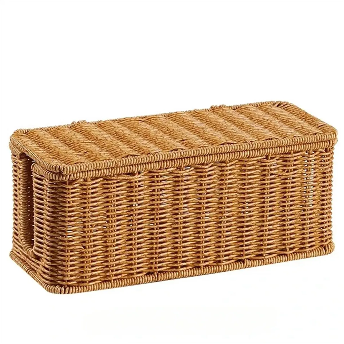 صندوق إدارة الكابلات المصنوع يدويًا، منظم كابلات الروطان، صندوق إخفاء الحبال بفتحات مفتوحة، منظم سلك تحت المكتب