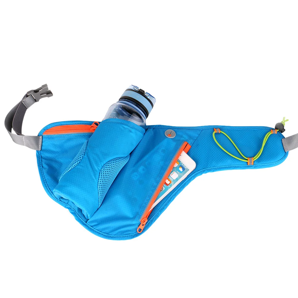 Running Belt Waist Pack Water Resistant Nylon Blue Adjustable Waistband Phone Pocket Bottle Holder Outdoor Sports Travel Hiking