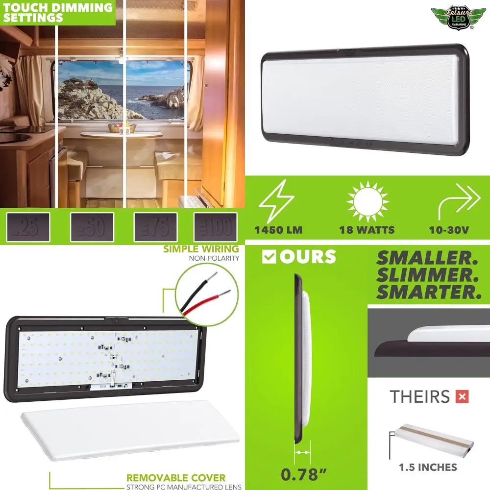 

RV LED Ceiling Light Fixture 20" x 6.5" - 1450 Lumen with Touch Dimmer Switch Interior Burnt Bronze Lighting for Car/RV/Trailer/