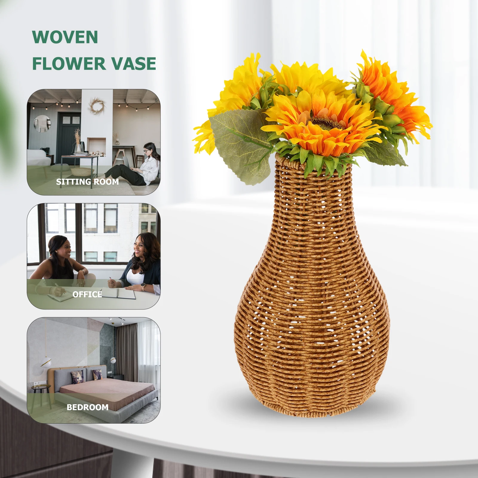 

Imitation Rattan Woven Vase Rustic Plastic Vase Simple Style for Home Office Decoration Flower Arrangement Dried Flower