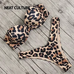 Sexy Women Bikini Swimsuit Push-up Bra Bikini Set Two Piece Swim Suit Swimwear Low-waisted Beachwear Leopard Bathing