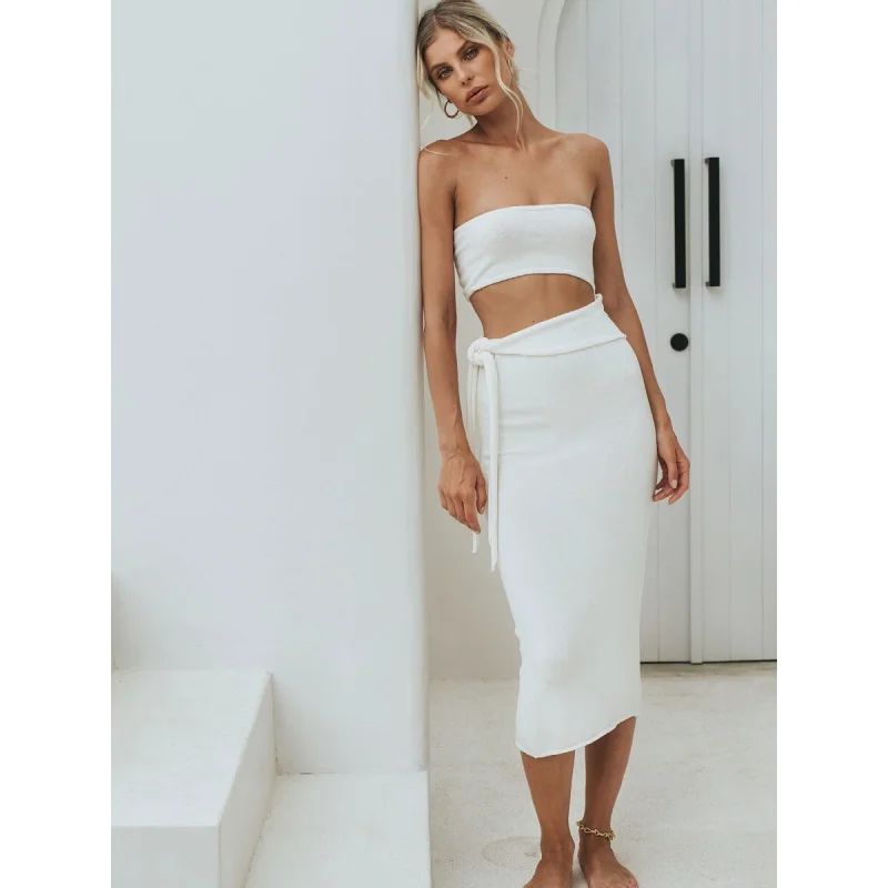 Damen kleid Mode sexy Ausschnitt rücken freie Tube Top Schnür Strickkleid Frauen