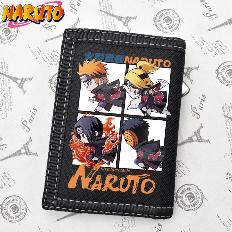 Naruto Akatsuki Anime Coin Purse Card Bag Uzumaki Naruto Student Two-Dimensional Cartoon Wallet Men Women Tri-Fold Canvas Wallet