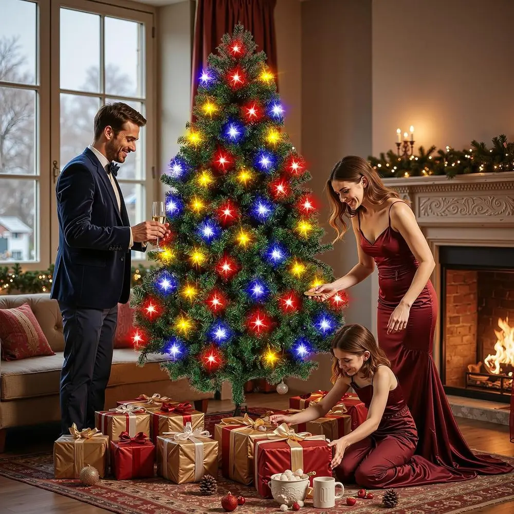 شجرة عيد الميلاد من شجرة التنوب المضاءة مسبقًا بطول 6 أقدام مع 350 مصباح LED و1000 نصيحة لديكور المنزل والخارج والمكتب