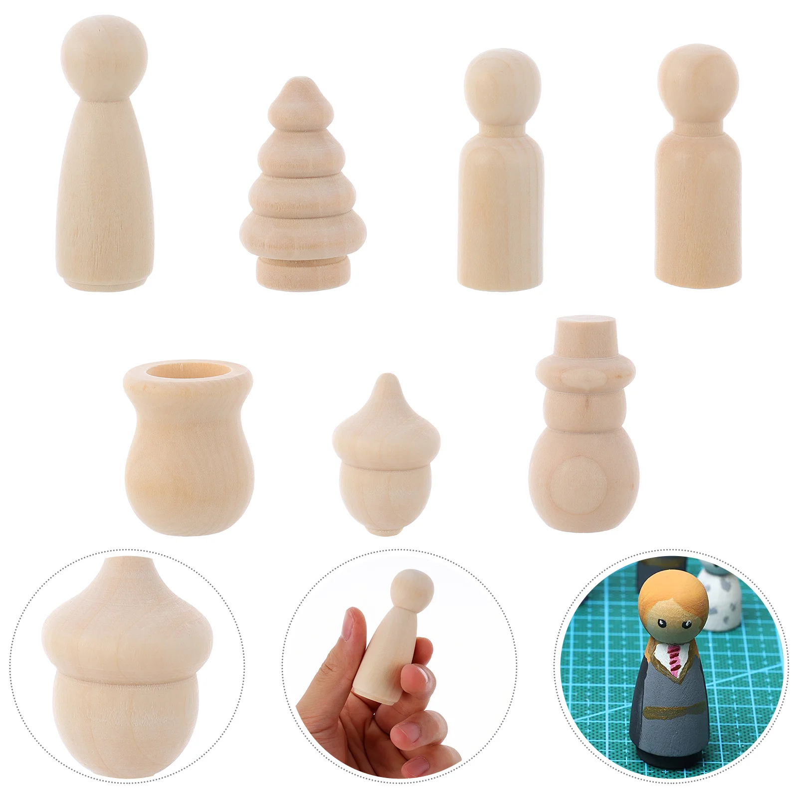 70개 나무 인형 세트 천연 목재 DIY 페인팅 공예 어린이 수공예품 미도색 나무 인형 창의적 장식용