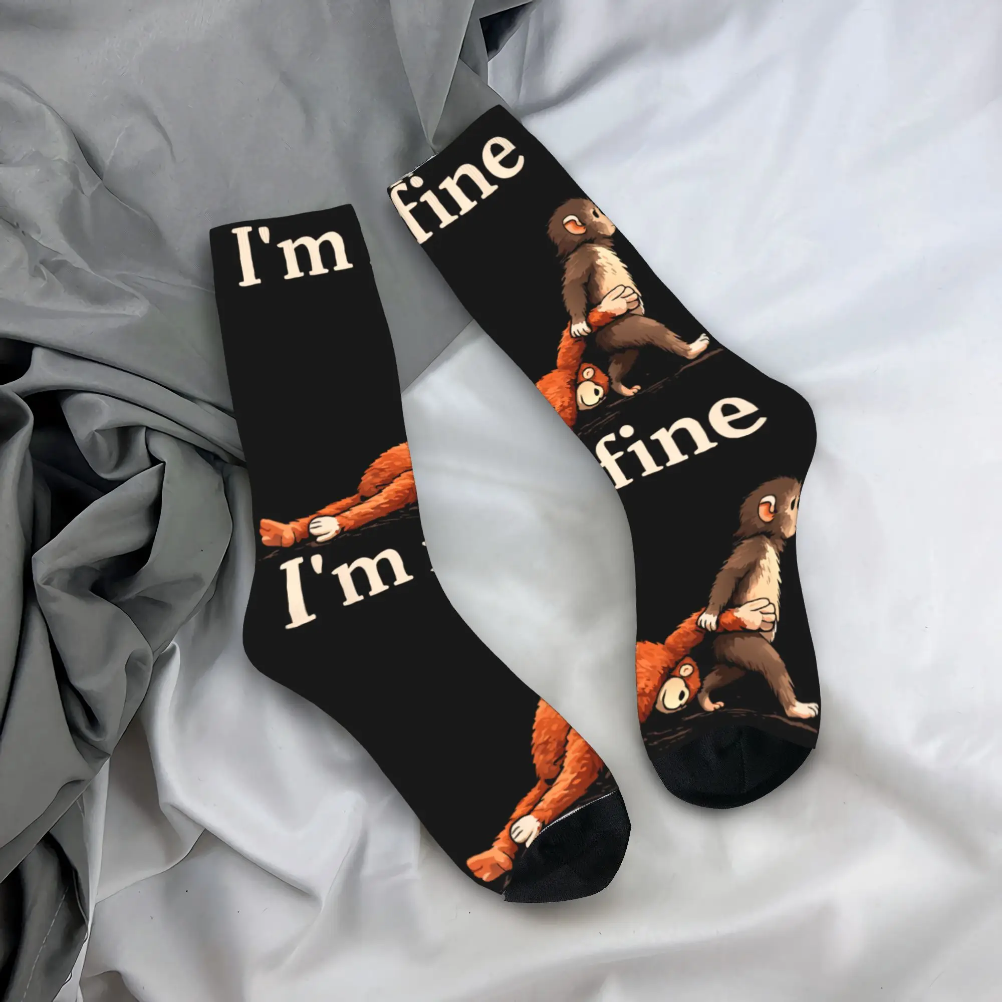 

Sad Monkey Punch Meme With An Orange Toy I'M Fine Socks Anti Skid Stockings Men's Soft Cycling Socks Spring Korean Graphic Socks