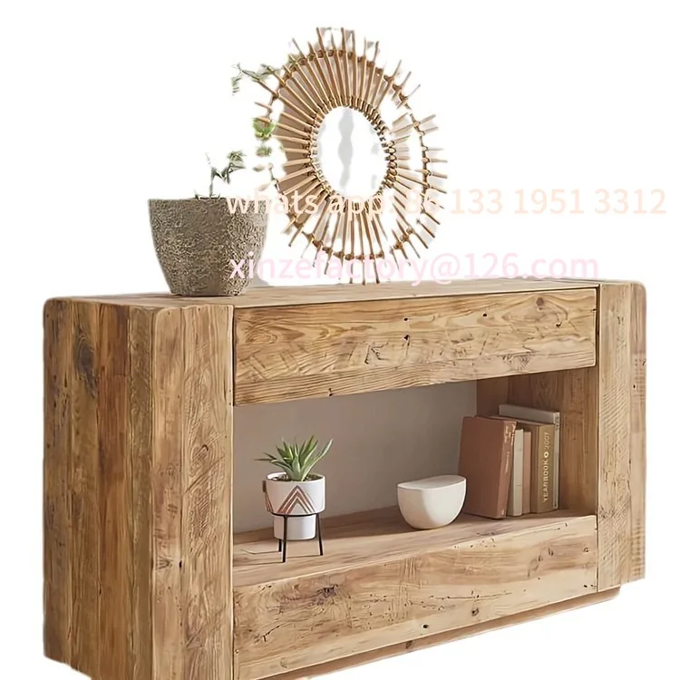 

Customizable Solid wood porch cabinet, retro homestay living room, old pine decorative cabinet, wabi sandy wind against the wall