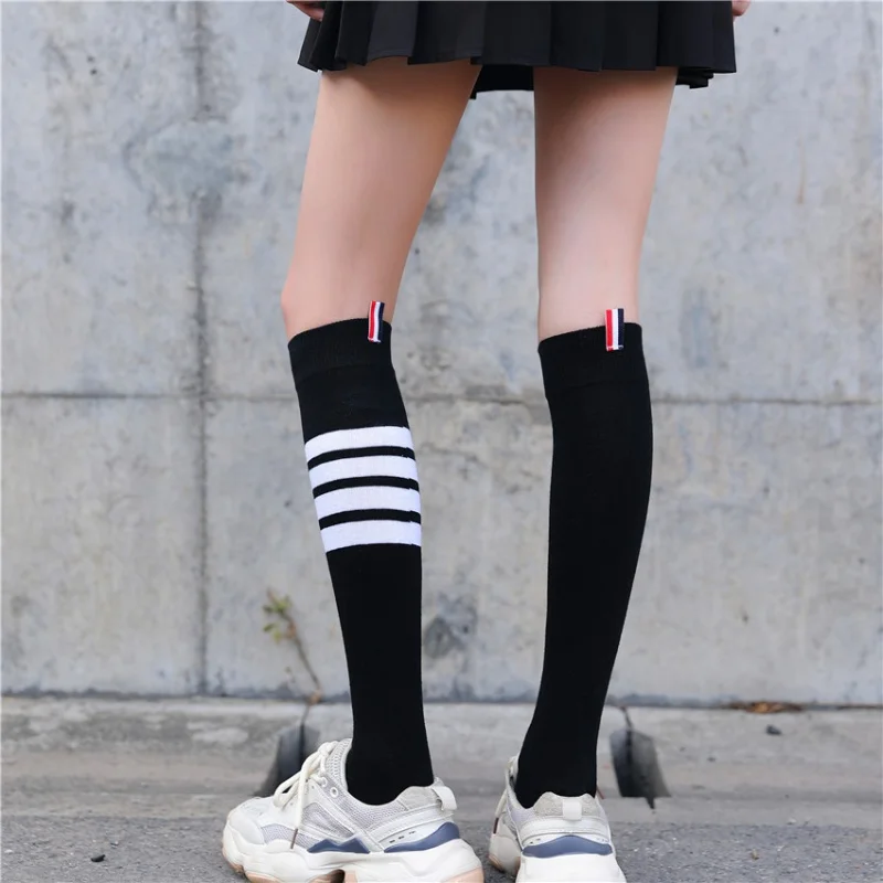 All Cotton Internet Celebrity Socks Japanese and Korean College Style Knee-Length Calf Socks Trendy Left and Right Girl Striped