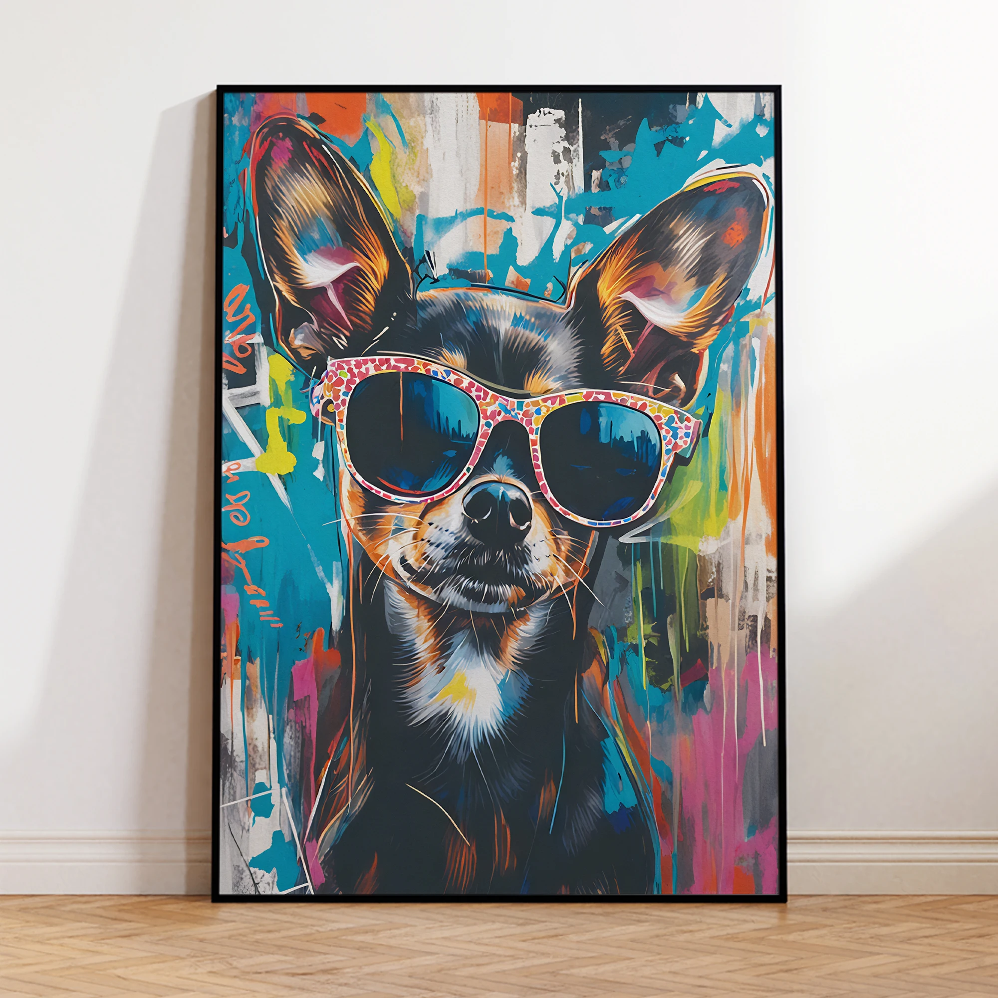 Modern Chihuahua With Sunglasses Wall Art Printmaking Canvas Painting Poster Pictures Living Bedroom Waterproof Home Decor