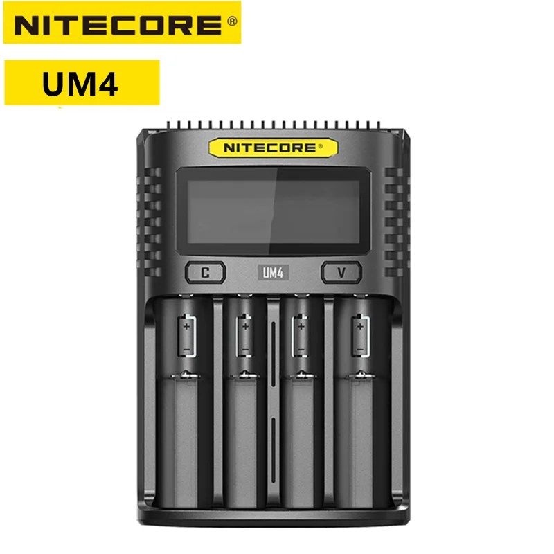 Original Nitecore UM4 2A USB Four-slot QC C4 VC4 LCD Smart Charger IMR INR ICR Li-ion AA 18650 14500 Charger