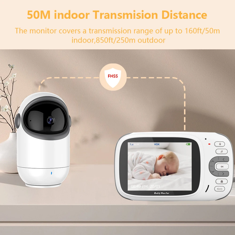 VB802 3.2 Inch LCD Electronic Baby Monitor with Camera Video Newborn Baby Stuff Temperature Surveillance Babyphone with PTZ Cam