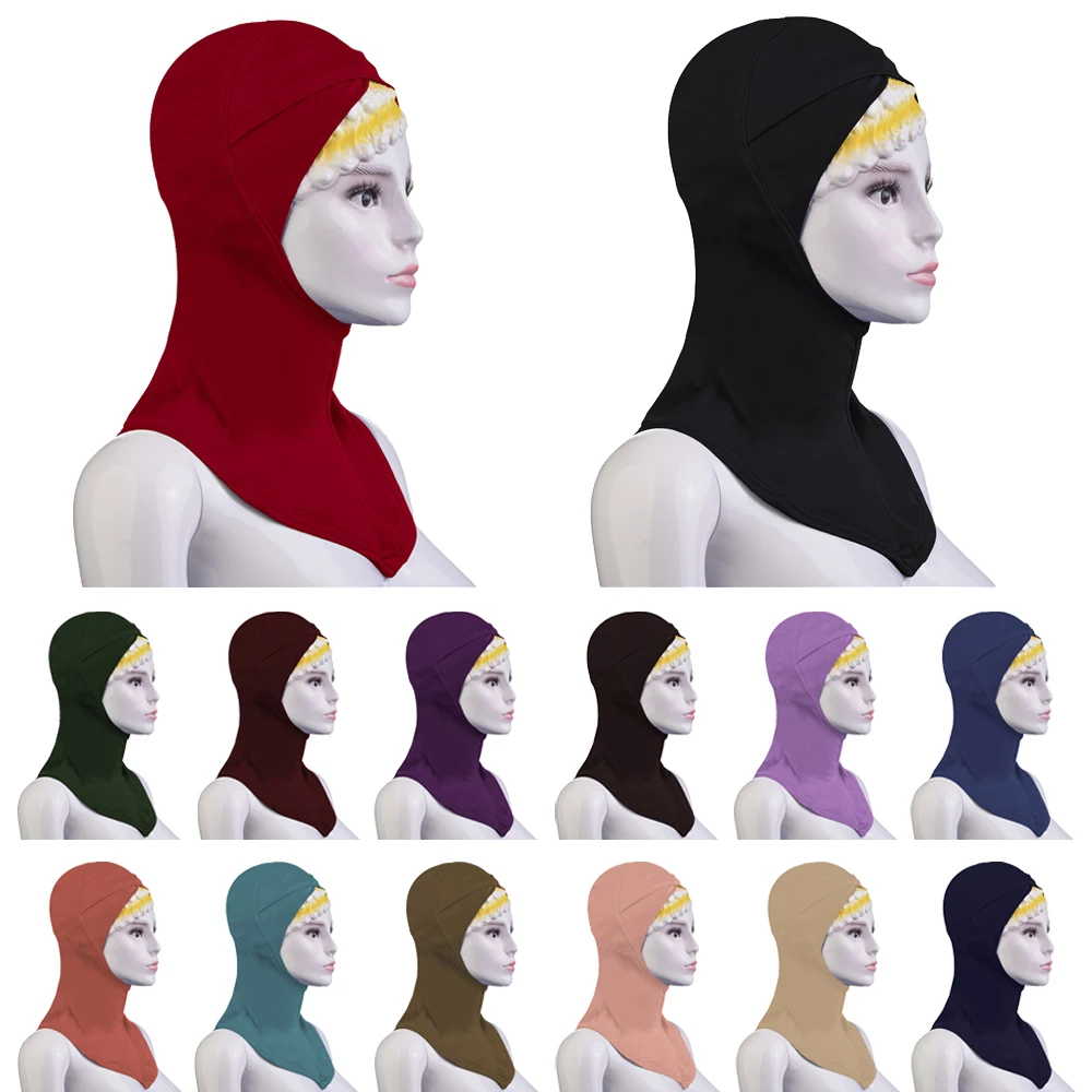 

Soft Modal Muslim Women Hijab Inner Hat Ninja Bone Bonnet Chemo Caps Solid Color Arab Underscarf Neck Strech Headwear Wrap Mujer