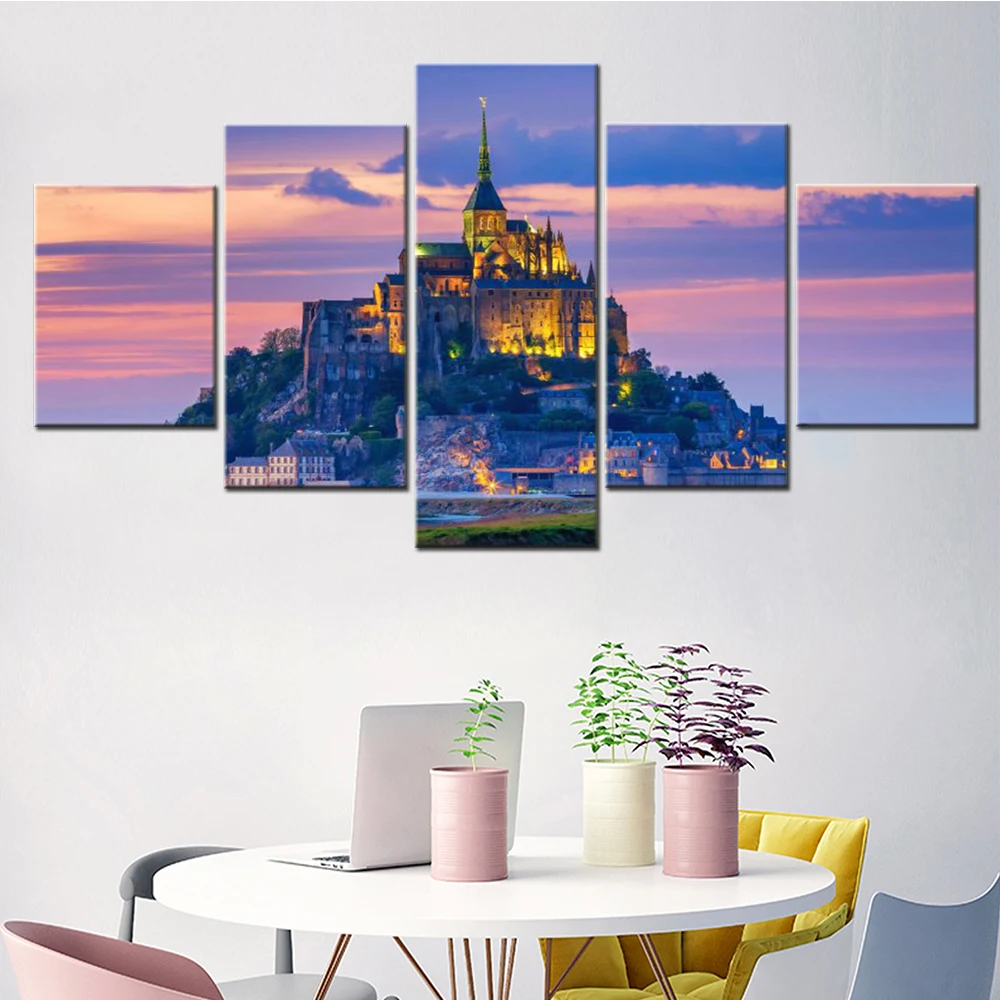 5 Pieces Wall Art Canvas Nuture Poster World Landscape Abbey Wallpaper Painting Home Decor Living Room Picture Print Mural