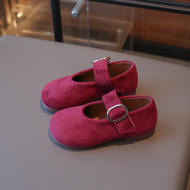 Girls' Retro Suede Ballet Flat Shoes, Children's 2026 Autumn New Item, Metal Buckle Decoration, Soft Sole Luxury Mary Jane Shoes