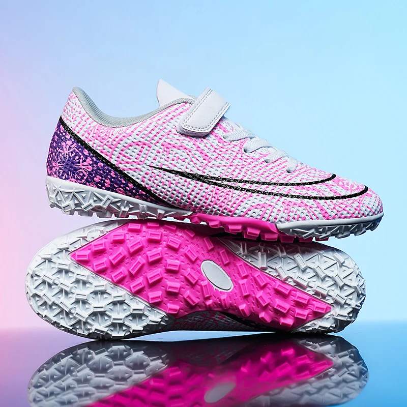 

HKDQ Pink Kids Soccer Cleats FG/TF Football Shoes For Boys Girls Outdoor Non Slip Soccer Shoes HOOk&LOOP Children's Sports Shoes