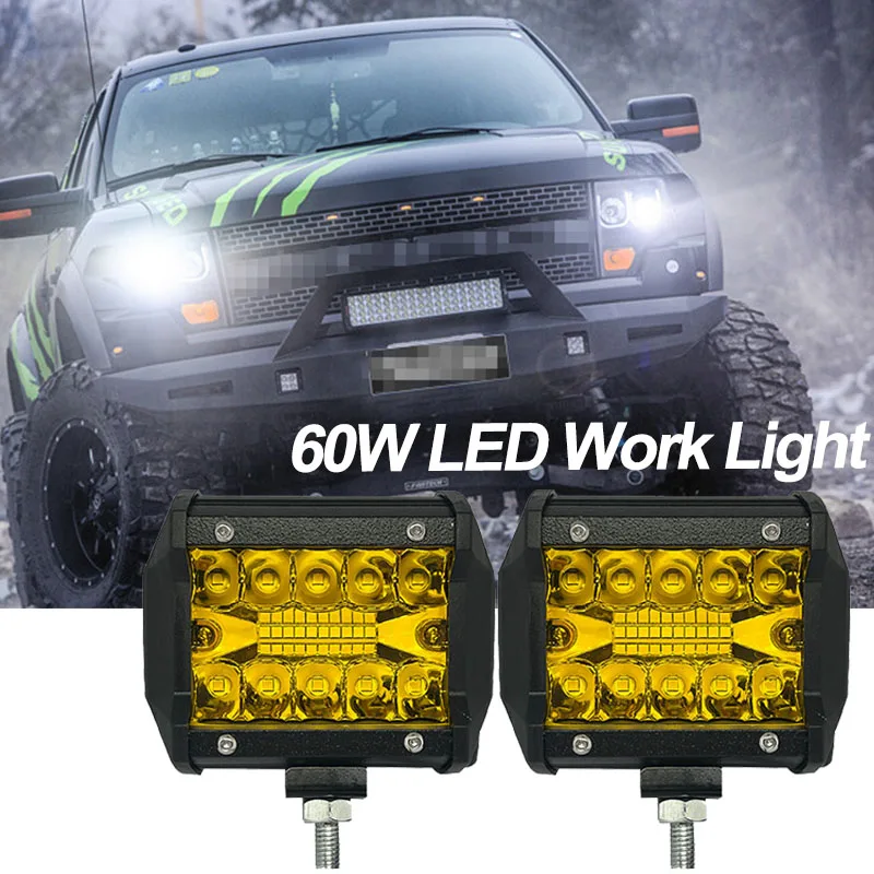 4/7Inch LED Spotlight Aluminum Alloy Driving Waterproof Yellow Led Work Light Universal For Off-Road Truck Car ATV Boat Fog Lamp