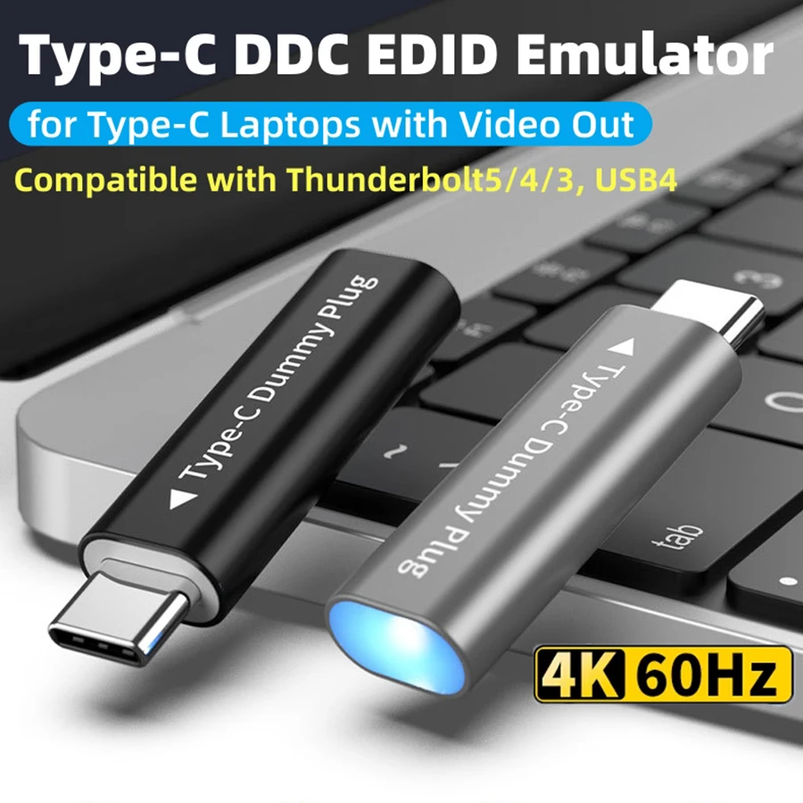 

Type-C 4K@60Hz-1080P@120Hz Virtual Display Adapter USB C DDC EDID Dummy Plug Headless Ghost 3840 x2160@60Hz Display Emulator