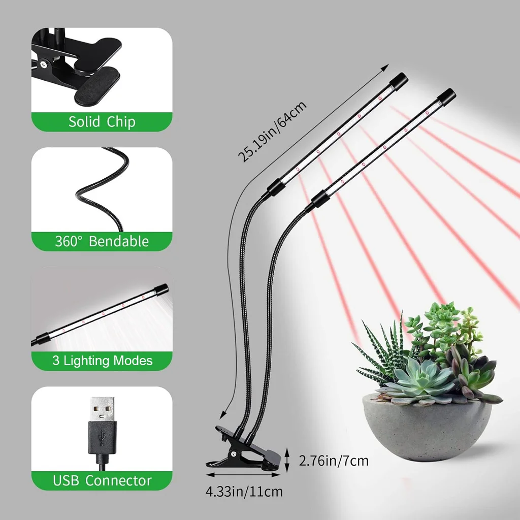 Multi-Head Plant Grow Light 10-Level Dimming Grow Light LED Clip Plant Lights Indoor Gardening Lights Desktop Plant Lamp Led